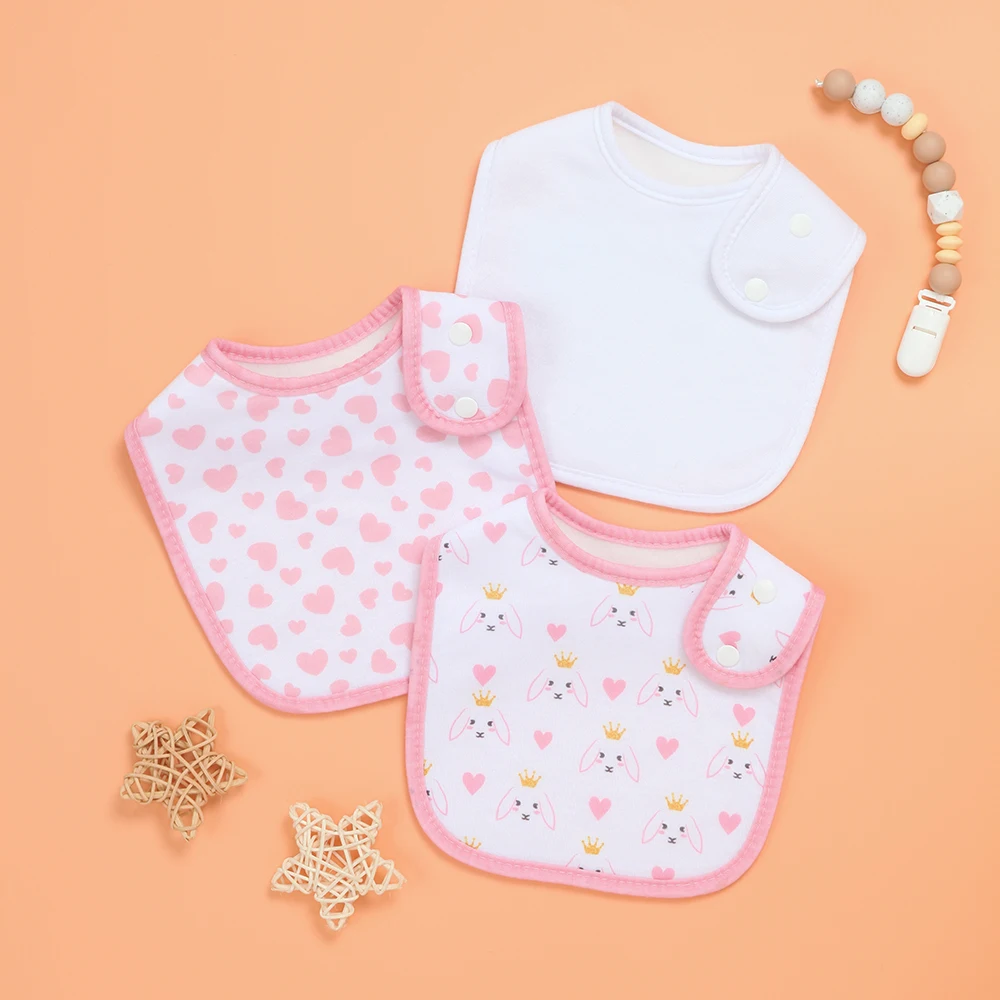 

3 Pack Cute Baby Girl Bibs Extra Soft Absorbent Infant Drool Bibs with Adjustable Snap Skin-friendly Babies Bib(Pink Floral)