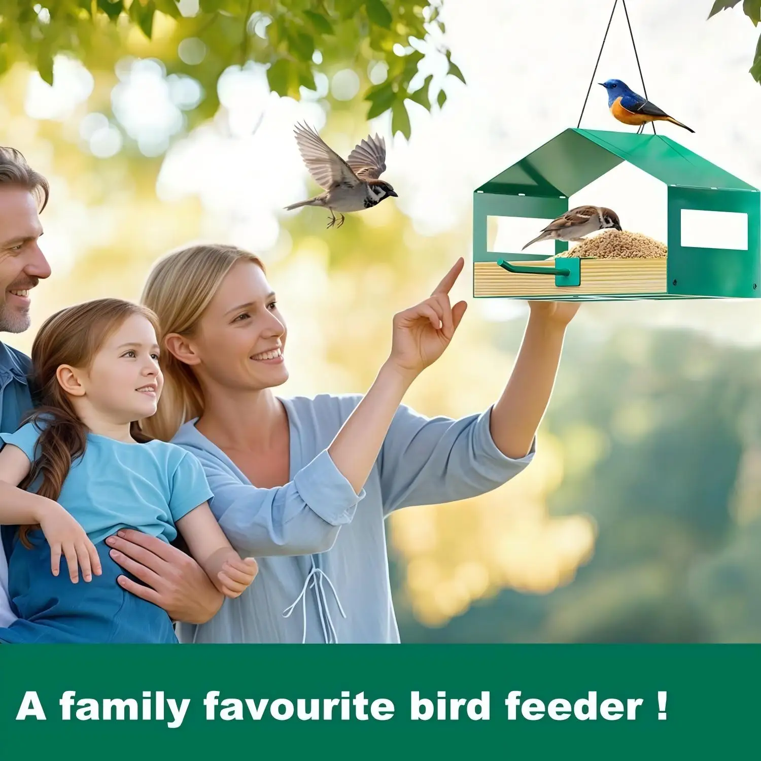 Fly-Through Bird Feeder Metal Rainproof Roof Stainless Steel Mesh Outdoor Wild Bird Feeder for Garden Yard Patio view 6