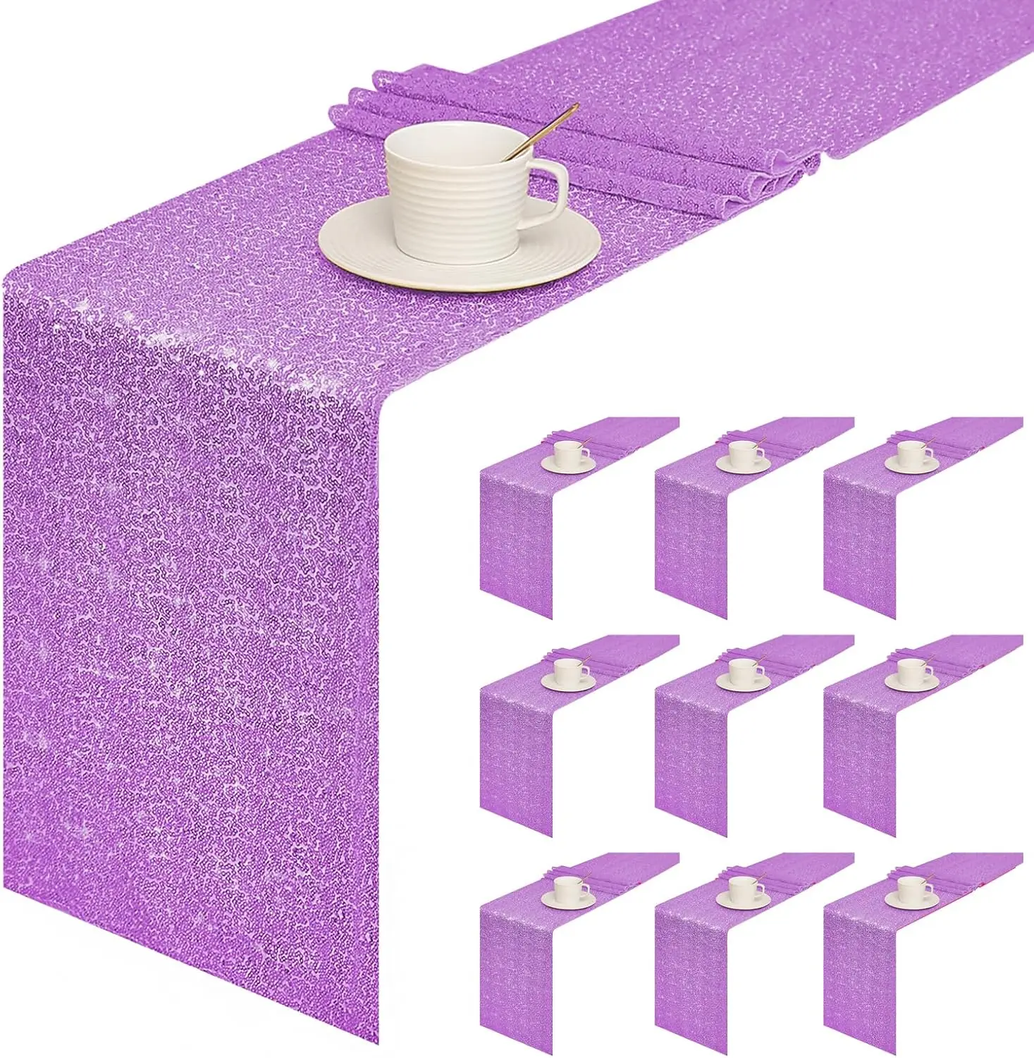 

10-Pack Lavender Sequin Table Runner, 12x72 inches for Party Wedding Holiday Decorations