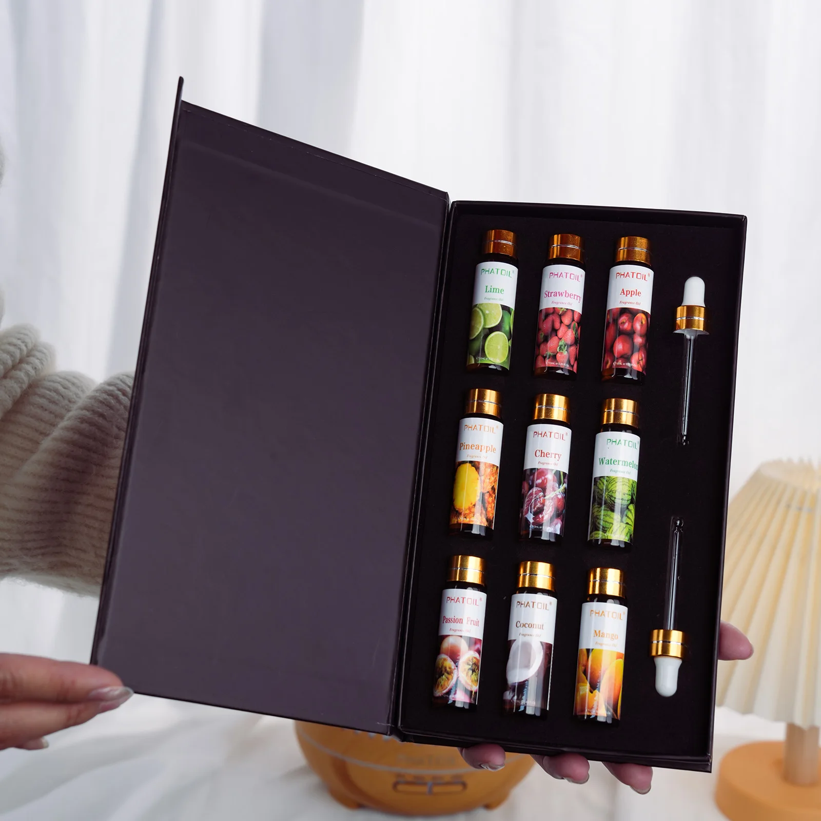 PHATOIL 9 Bottles Fruity Fragrance Oils Gift Set For Diffuser Soap Candle Making Lime Apple Mango Passion Fruit Strawberry Watermelon Cherry Coconut Pineapple 10ml 9pcs/set Fragrance Oil