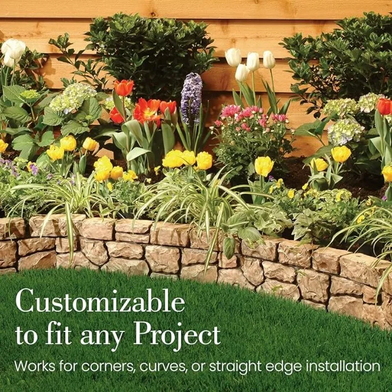 Stone Wall Border Landscape Edging Border – 6 Inch Garden Edging Border – Hand Painted Easy DIY Installation Edging 4 Pack