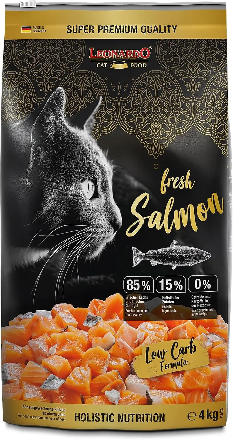 EONARDO Frischer Lachs & Geflügel [4kg] Katzenfutter |   Trockenfutter mit 85% Frischfleisch für Katzen |   Alleinfuttermittel für draußen