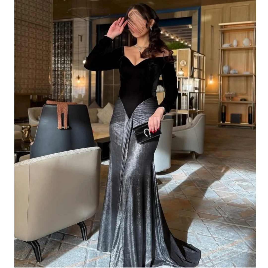 

New Silver Mermaid Evening Dresses Elegant Sweetheart Off Shoulder Wedding Dress Glamorous Sweep Train Prom Gowns Customized
