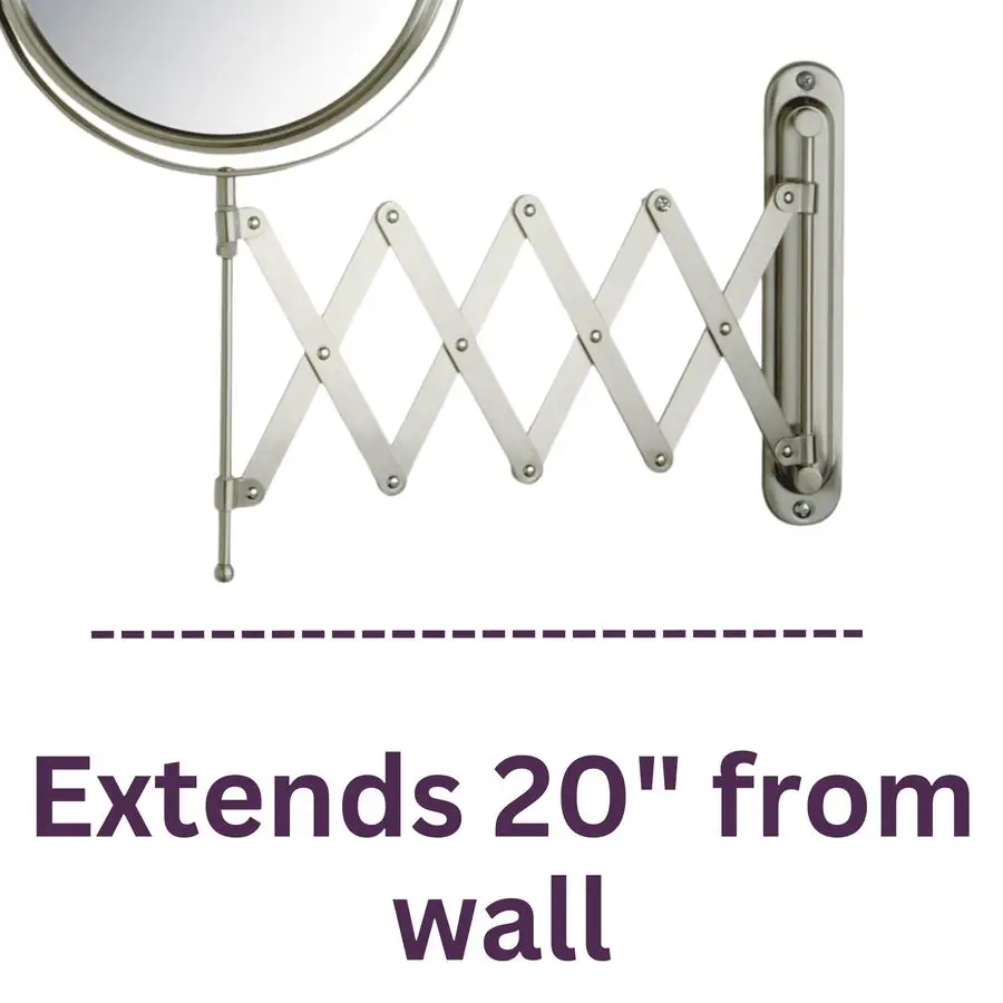 TwoSided WallMounted Makeup Mirror Makeup Mirror with 7X Magnification amp Extendable Arm 8inch Diameter Mirror with Nickel Fini