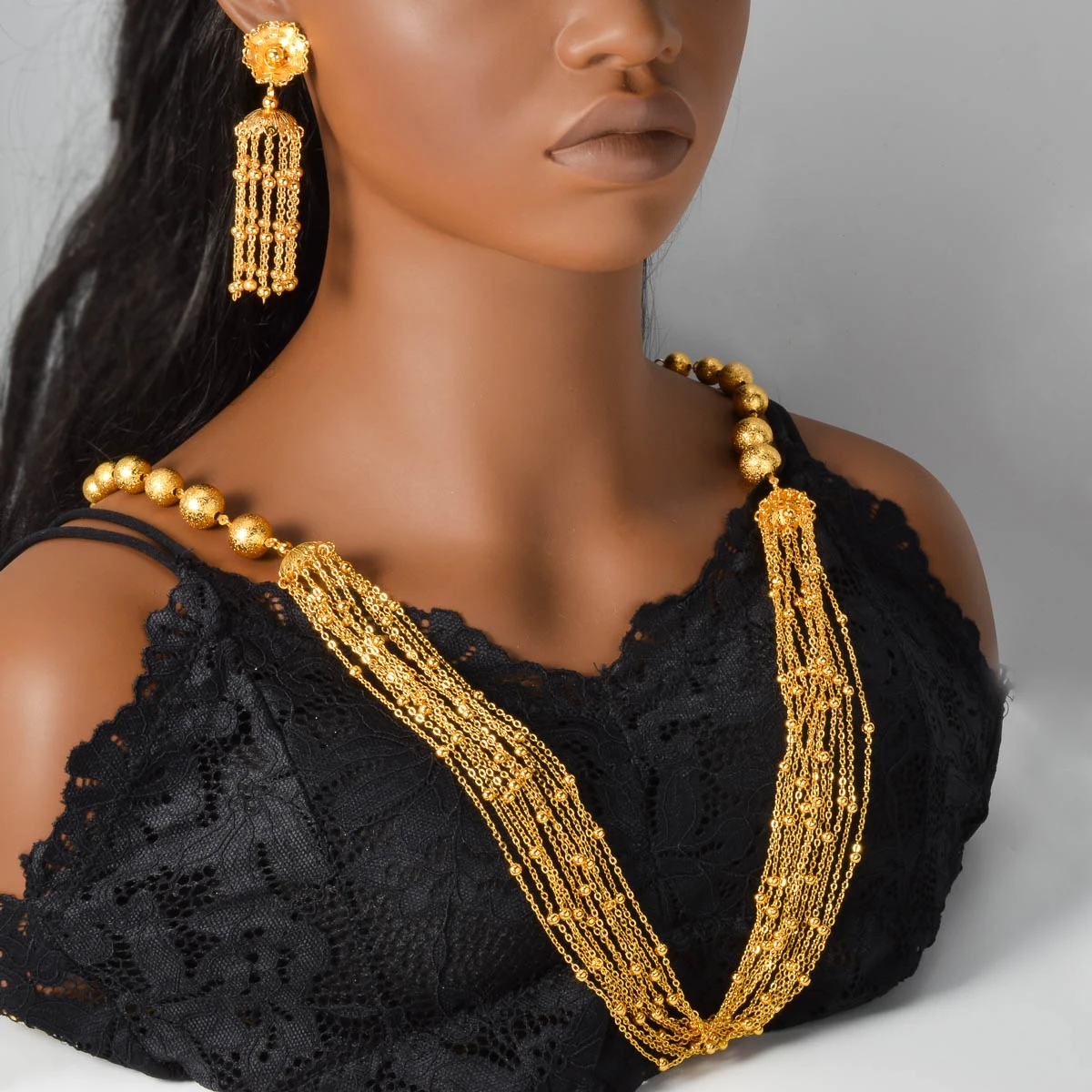 

Middle Eastern Copper Necklace Earrings Set for Women Arabic Dubai Style Boho Jewelry Wedding Party Accessories Jewelry Set Gift
