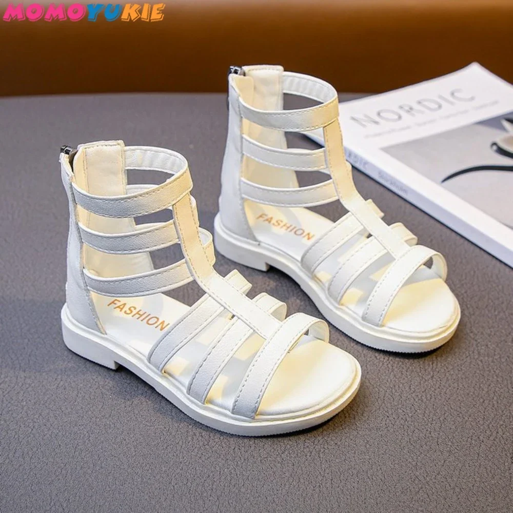 Girls Sandals 2022 Summer Kids Gladiator Sandals Boots  Roma Shoes Narrow Band Princess Shoes For Child Baby Black white