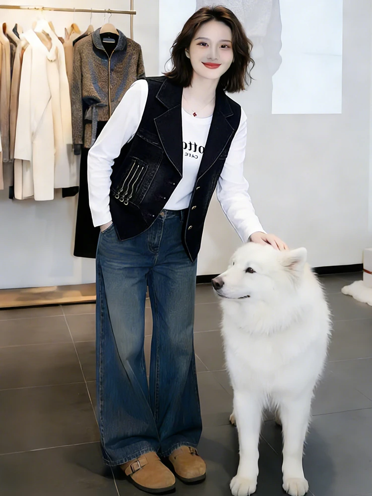 

Chic Korean Sle Denim Jaet Women's Faionable Autumn Winter Vest High-End Sensation Versatile Jaet Vest Commute Sle ...