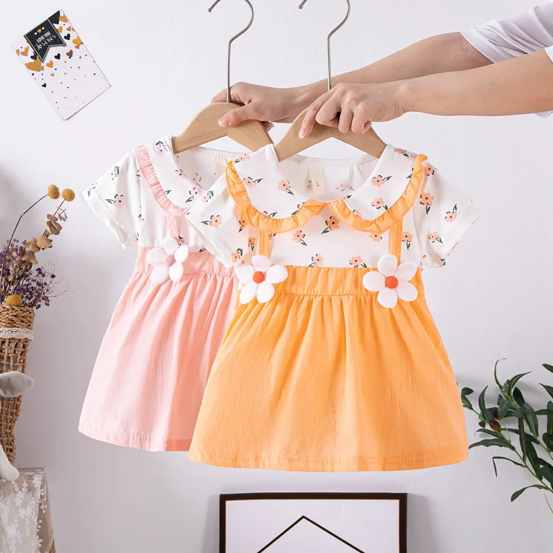 2026 Summer Baby Girl Dress Summer Small Floral Print Lace Lapel Cute Baby Girl Dress Summer Vacation Two Cute Baby Girl Dresses