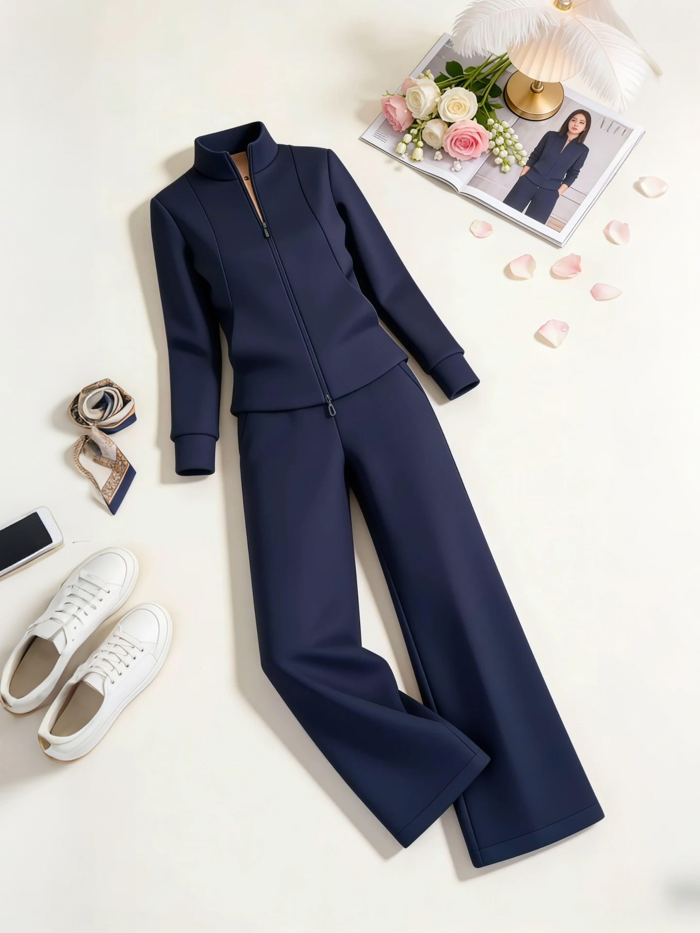 

Spring Collection Zipper Hoodie High Waist Sports Wide Leg Pants Two Piece Set Vitality Youth Unique Fashion Women's Outfit