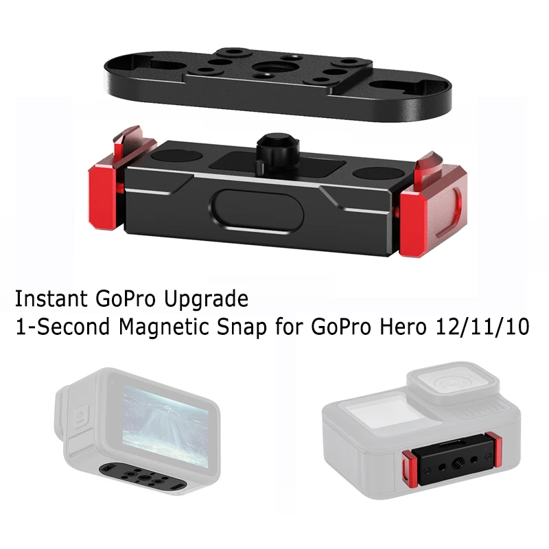 طقم تثبيت مغناطيسي سريع الإصدار لـ GoPro Hero 12/11/10/9/8 قاعدة ألومنيوم 1/4 "ARRi برغي ترايبود محول كروي رئيس مدونة فيديو مغناطيسية