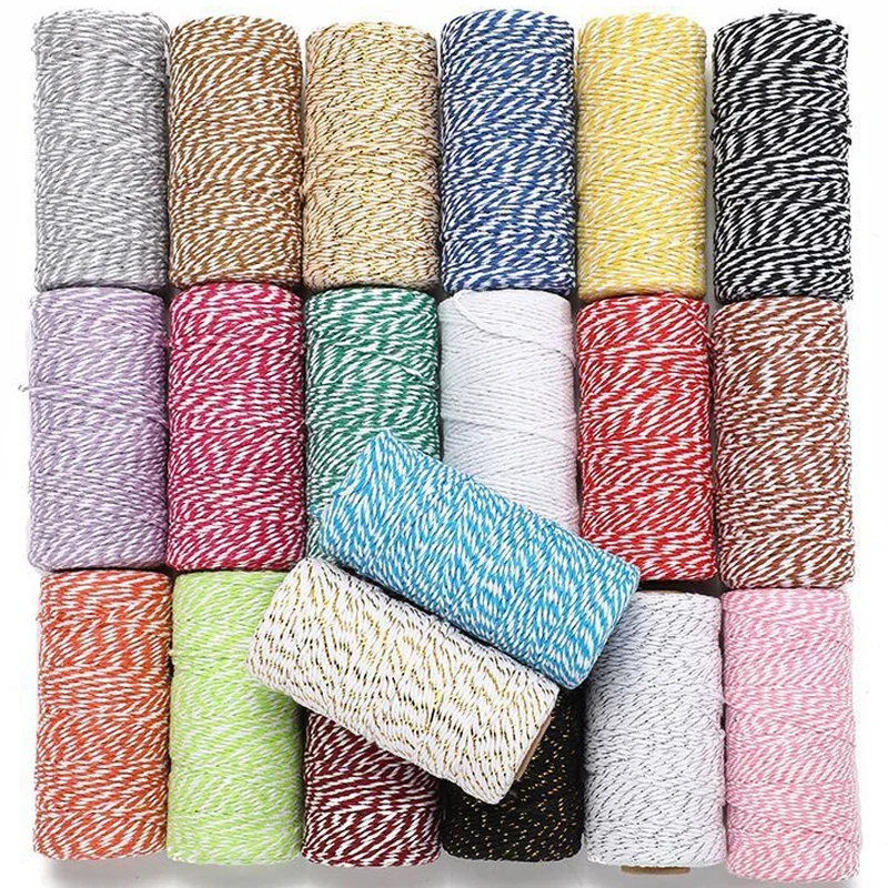 100M/Roll Cotton Cord Baker Twine Colorful Cotton Crafts Twine Macrame Cord String DIY Home Textile Gift Wrapping Wedding Decor