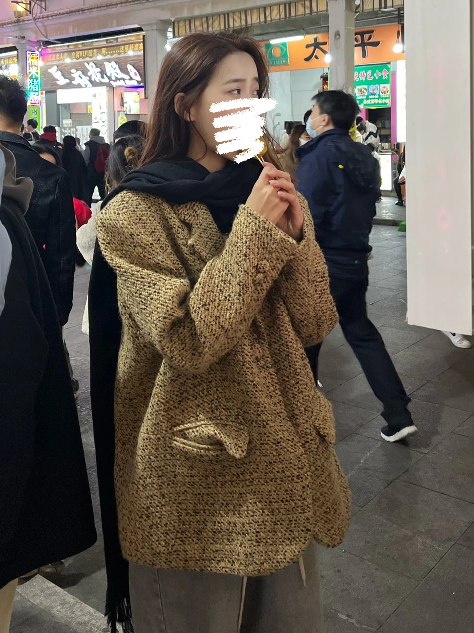 

Tweed Jacket Slim Fit Womens Fall Corduroy Hipster Retro Regular Reversible Pockets Snap-Button Multi-Colored Cardigan Preppy OL