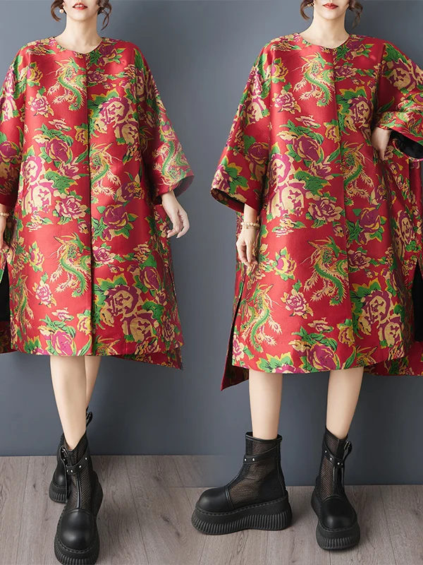 Autumn Winter Heavy Work Embroidery Chinese Style Northeast Big Flower mid Length Coat Windbreaker Women's Fashion Clothing