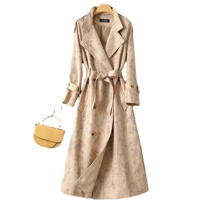 

Women's Suede Relief Coat Autumn Style For Women, Stylish And Printed Over The Knee Medium To Long Windbreaker JJ764