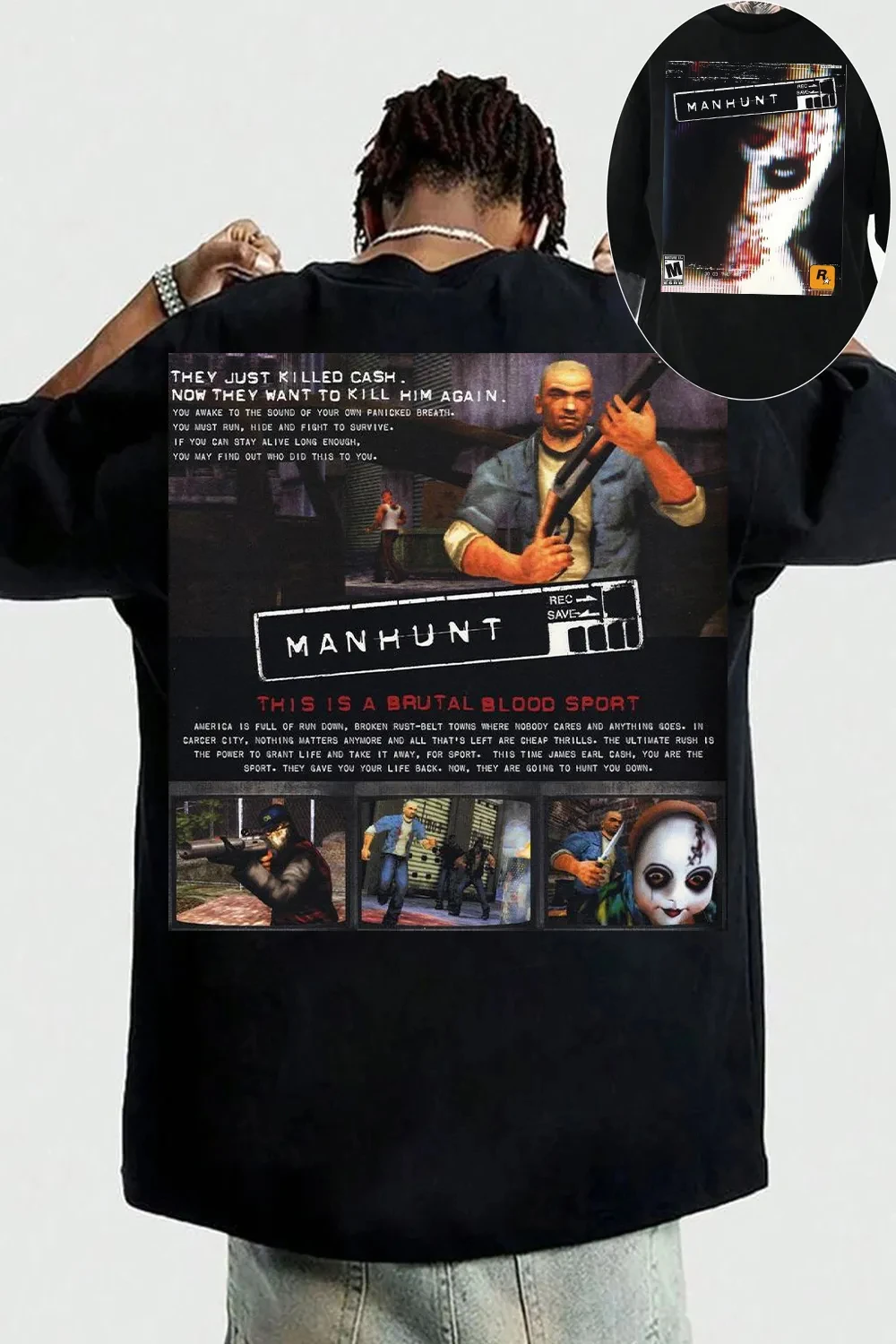 Manhunt PS2 Tee: Vintage Y2K Horror Game Shirt Summer Men's and Women's Loose and Breathable T-shirt Top Cotton T-shirt