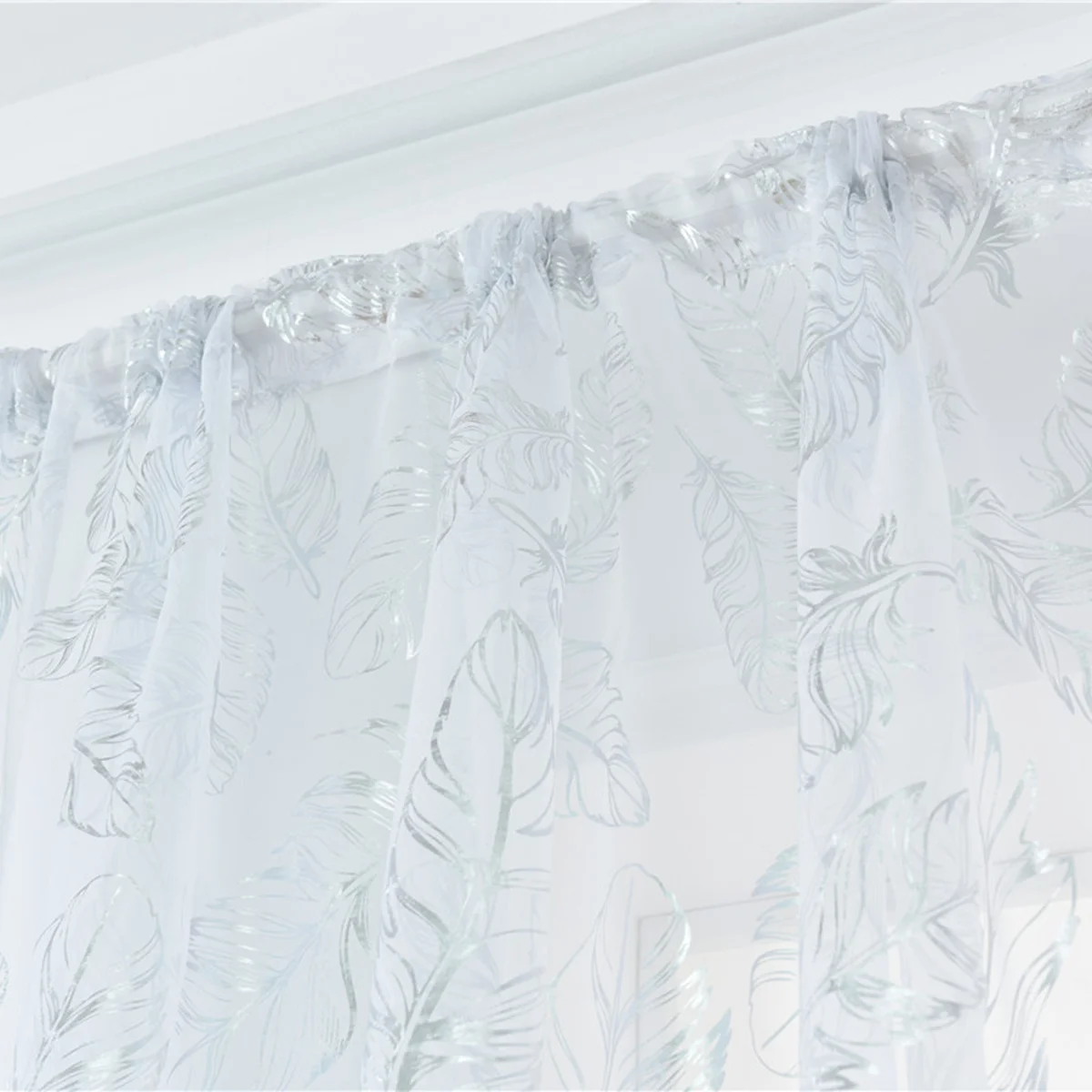

1Pcs Sheer Voile Curtain with Bronzing Design 100x200cm Silver Light Diffusing Window Tulle for Bedroom Living Room
