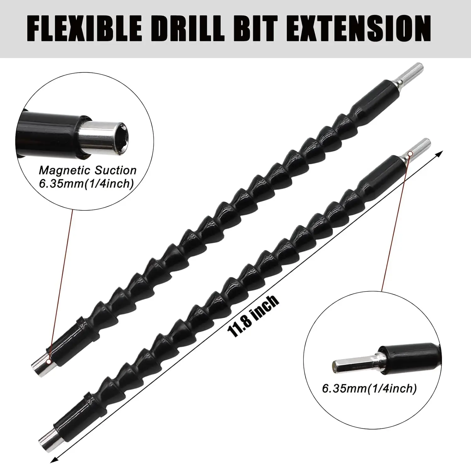 11.8 inch Drill Bit Extender Flexible Shaft Extension,Twists 360 Degrees Drill Extension Tool, Bendable Screwdriver Drill (2PCS)