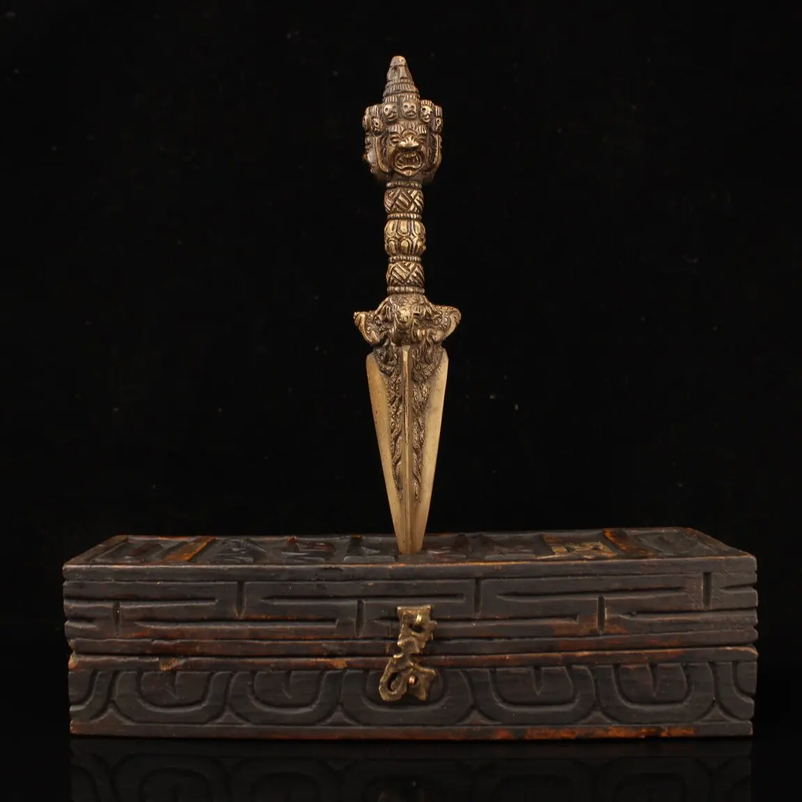 Handcrafted Copper Tibetan Vajra Phurba Pestle Ritual Dharma Ornament with Rich Thick Patina