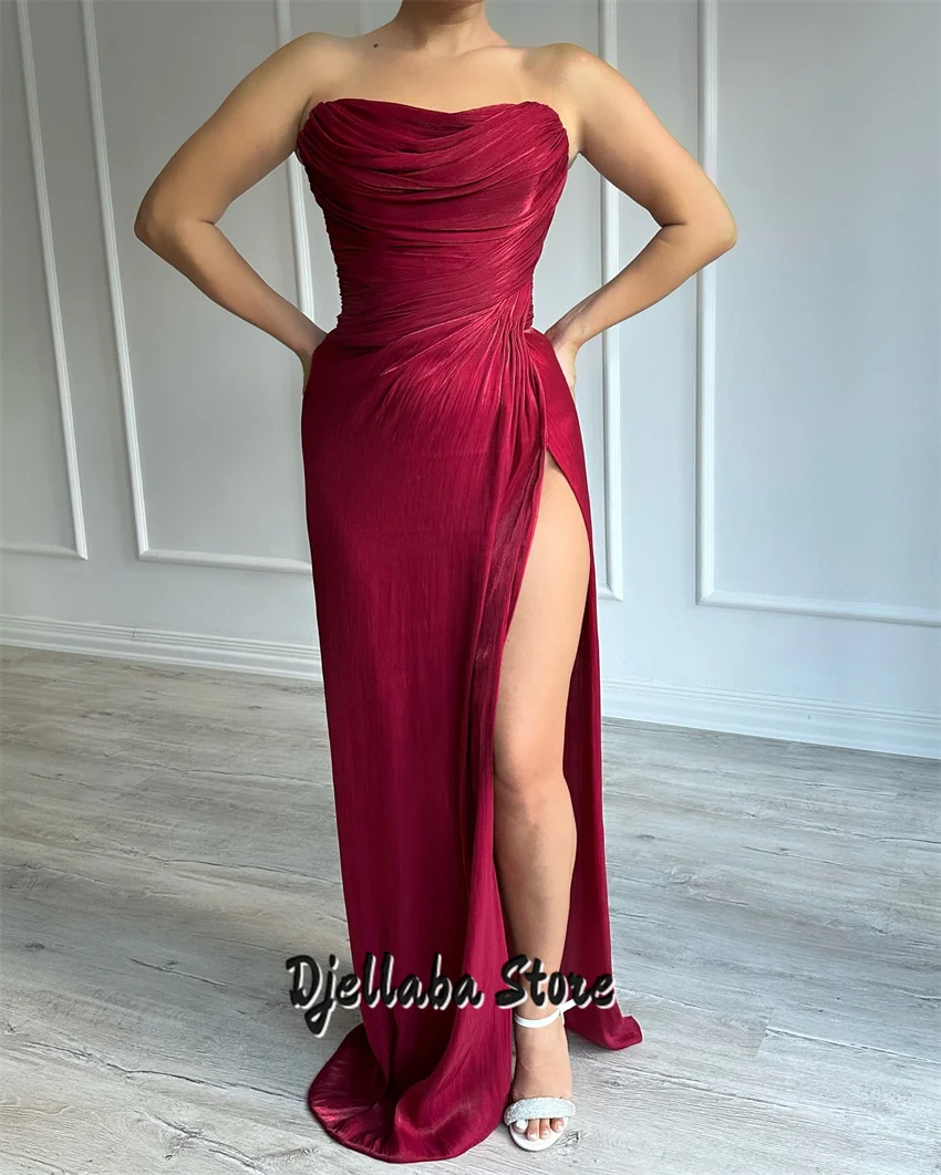 ชุดราตรีแบบยาวสั่งตัดได้ ปี 2025 พร้อมผ่าข้างทรงเมอร์เมดจับจีบ ชุดราตรีงานพรอมสำหรับผู้หญิง ชุดงานแต่งงาน