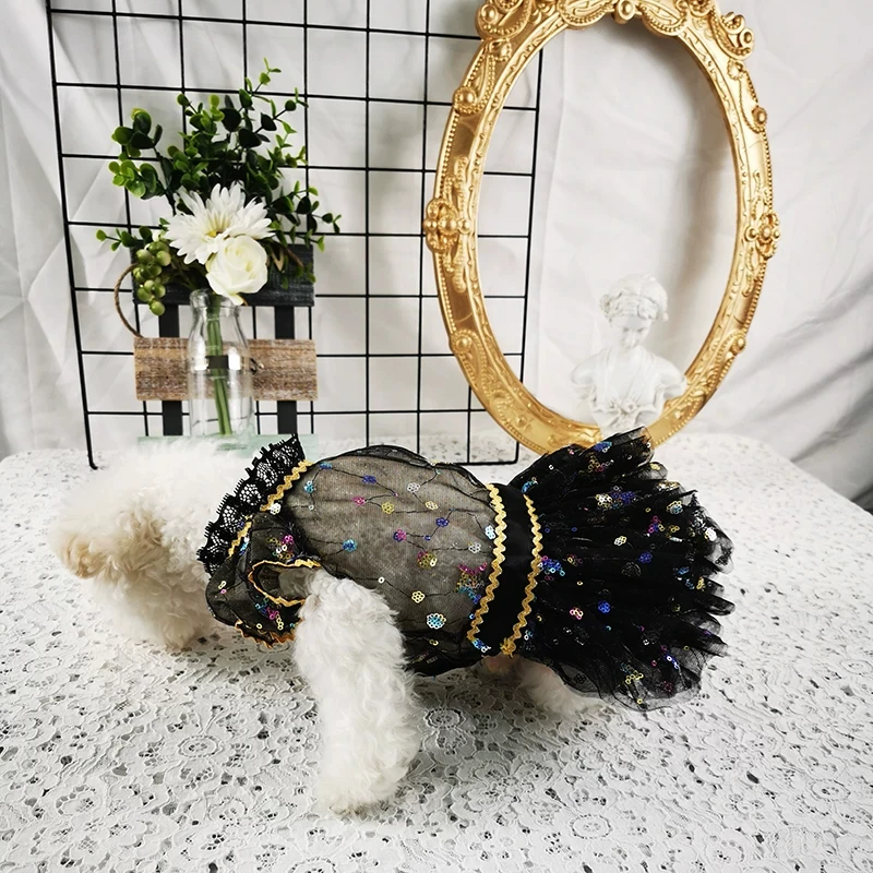 Sparkling Pet Wedding Dress Princess Gown for Cat Dog, Handmade Birthday Tutu Lace Dress, Custom Size Photo Shoot Outfit