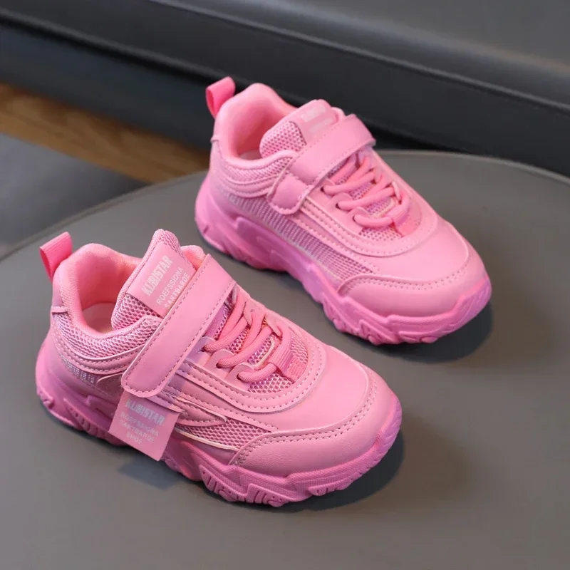 

Kids Fashion Sports Shoes for Boys Girls Breathable Air Mesh Hook & Loop Hot Spring Autumn Children Running Casual Sneakers Pink