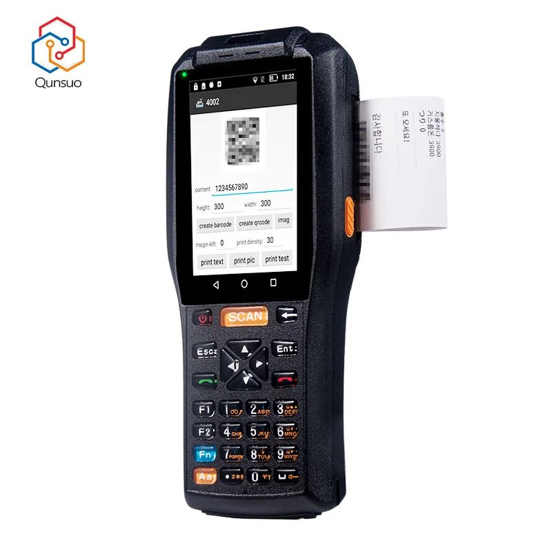 

QUSNUO 1D 2D QR-сканирование Электронный принтер штрих-кода Ballot Android и сканер Промышленный КПК со встроенным термопринтером