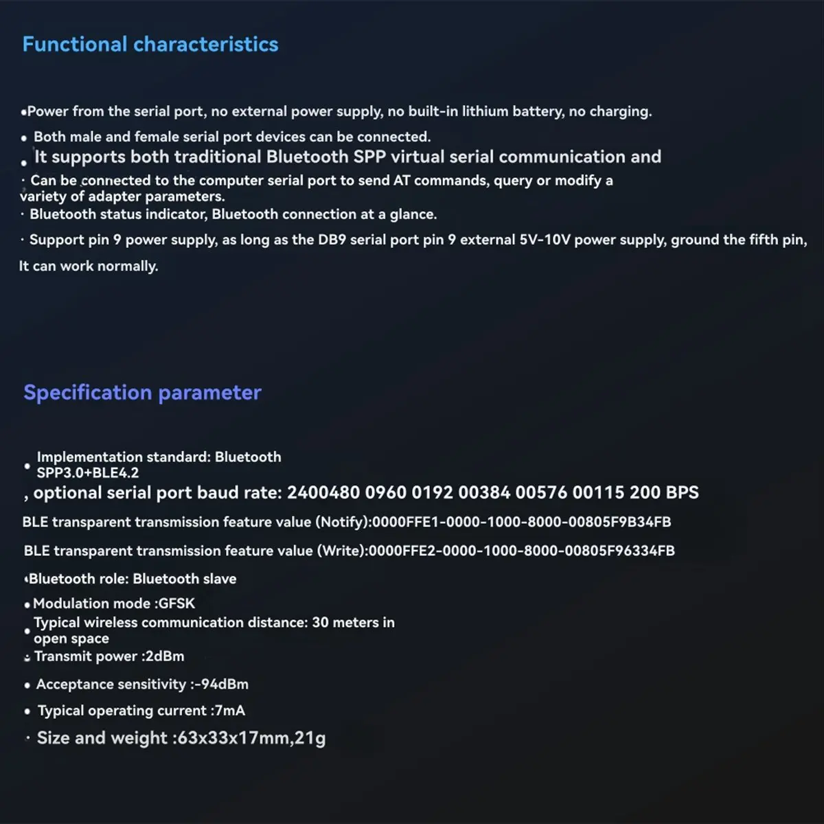 BT570 Self Powered -232 Serial Port 30m Bluetooth Adapter Dual Mode SPP+BLE [AAAE 2026]