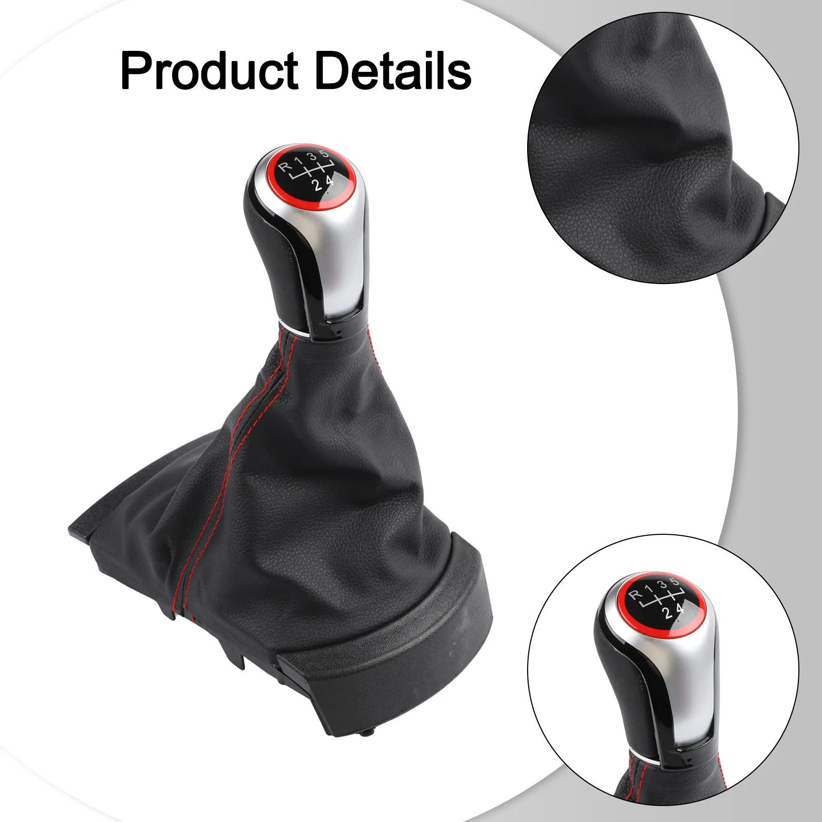 Manual Shift Knob and Bracket Base for Seat For Ibiza 2002 2010 Sleek Black Leather with Red Stitching for Stylish Interior