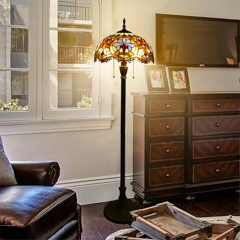 Stained Glass  Modern Style Floor Lamp with Baroque Stained Glass Custom Packed for Indoor Reading Living Room Lighting
