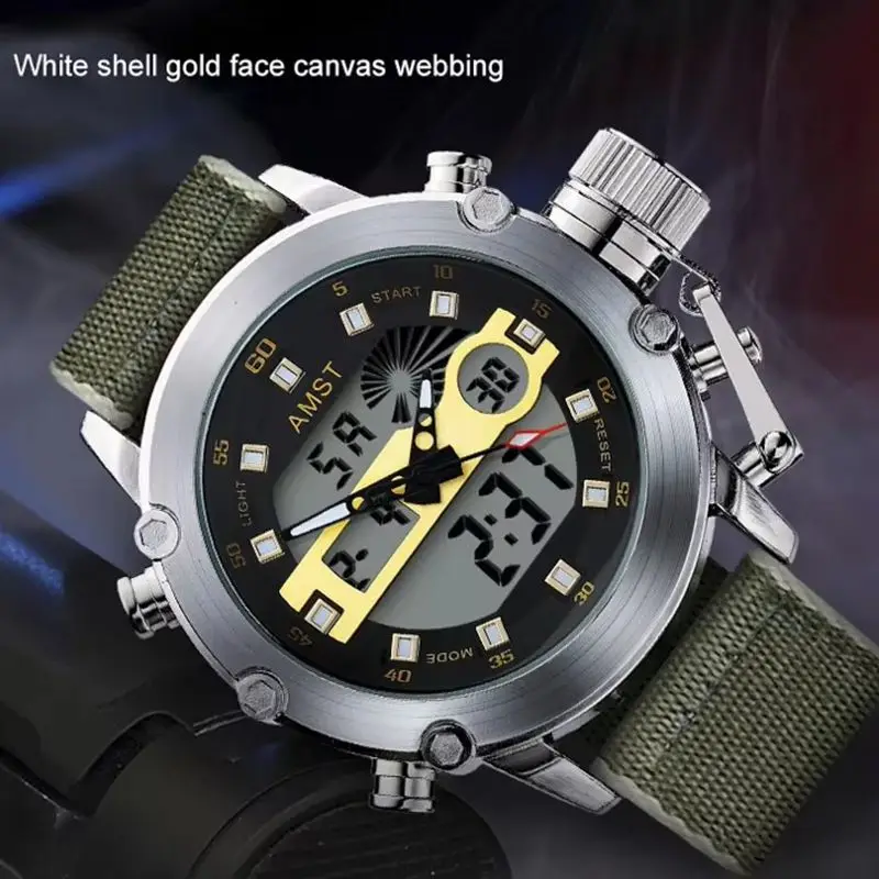 AMST Men\'s Quartz Watch Digital Analog LED Dual Display Military Army Sports Clock Waterproof Japan movement Relogio Masculino