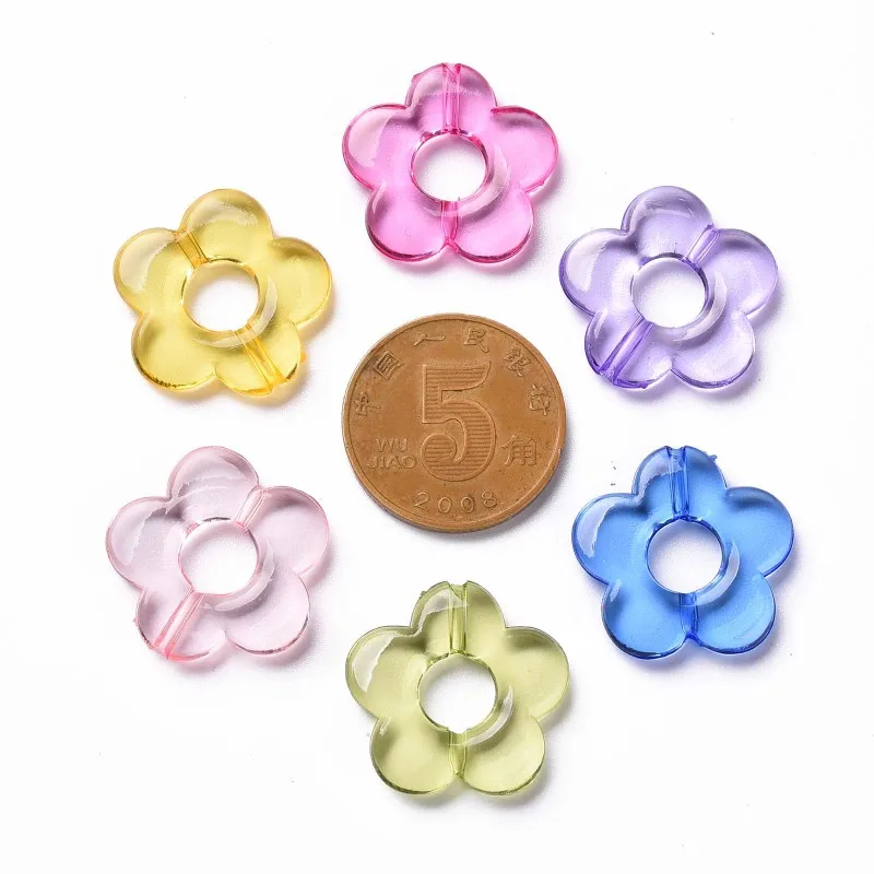 50PCS Transparent Acrylic Bead Flower Loose Spacer Beads for DIY Jewelry Making Bracelet Necklace Girls DIY Supplies Accessories