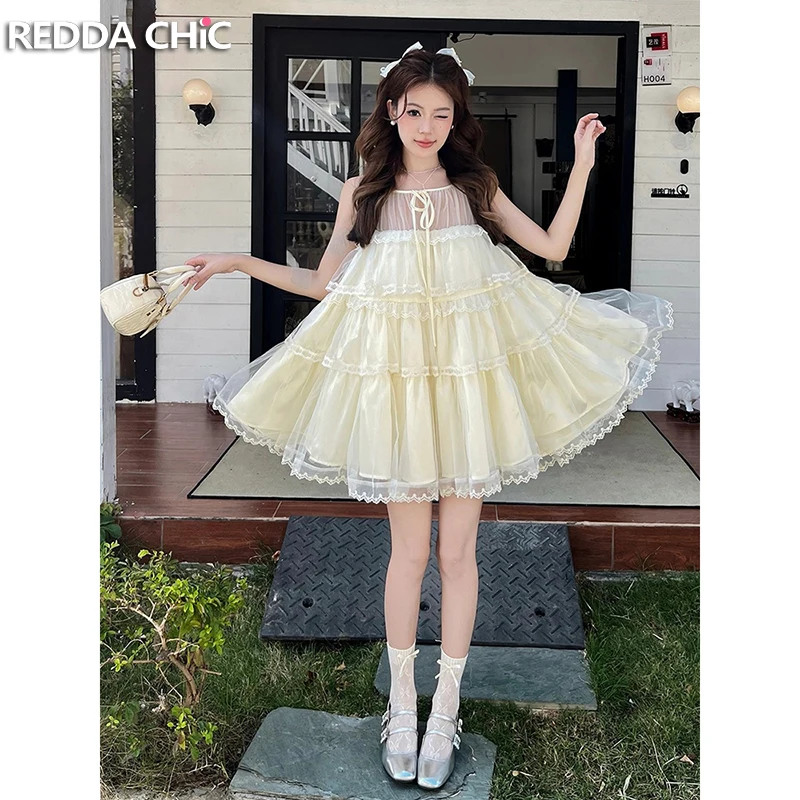 

Женское платье REDDACHiC кремово-белого цвета с пышной юбкой, оборками, бантом и бретельками, мини-платье для дня рождения, женская одежда