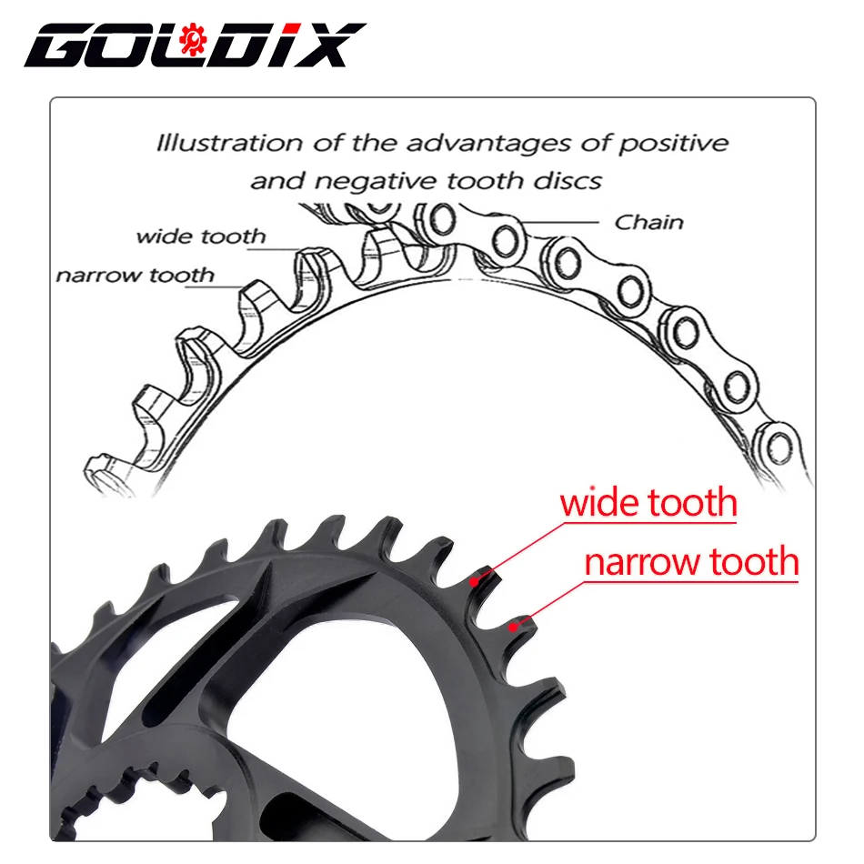 GOLDIX Bicycle Chainring Wide Narrow Chainwheel 30/32/34/36/38T Crankset Crown for Sram 3-Bolt Single Disc