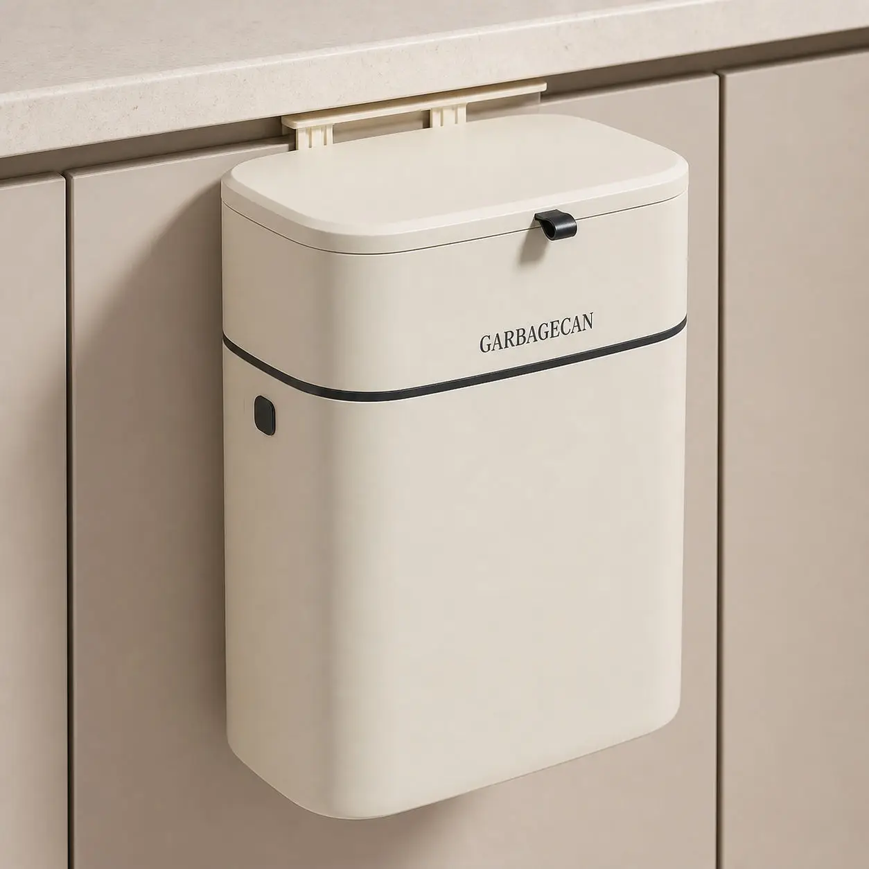 Wall Mount Trash Bin Cream Lidded 7L 9L Hanging Cabinet Door Thickened Plastic Kitchen Bathroom Space Saving Home Waste Basket