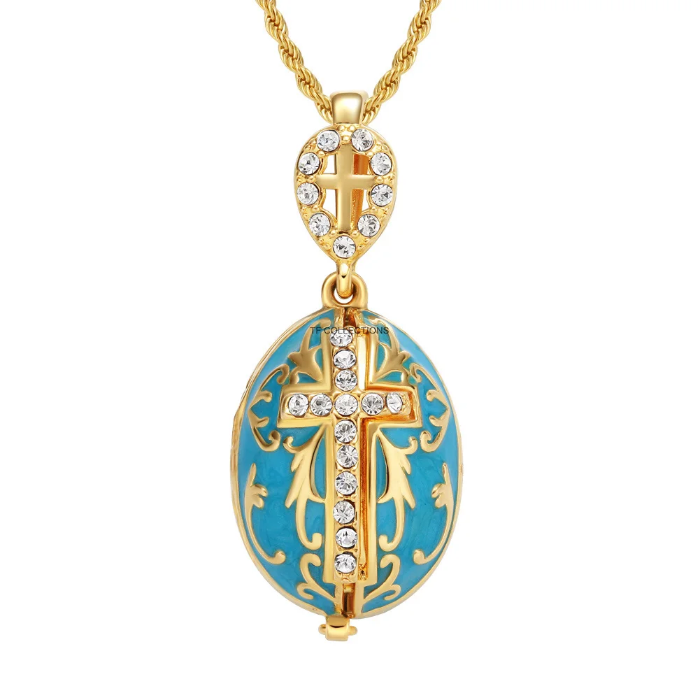 YAFFIL Egg Pendant Enamel Colored Cross Pendant Set With Diamonds,A Small Yet Luxurious Neck Chain That Can Be Opened And Closed