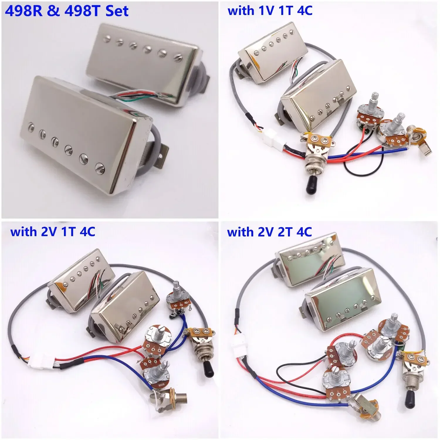 498r-498t-ハムバッカーギターピックアップセットスタイルブリッジネック-50-50-ミリメートル-4-導体配線ハーネスヴィンテージサウンドエレキギター
