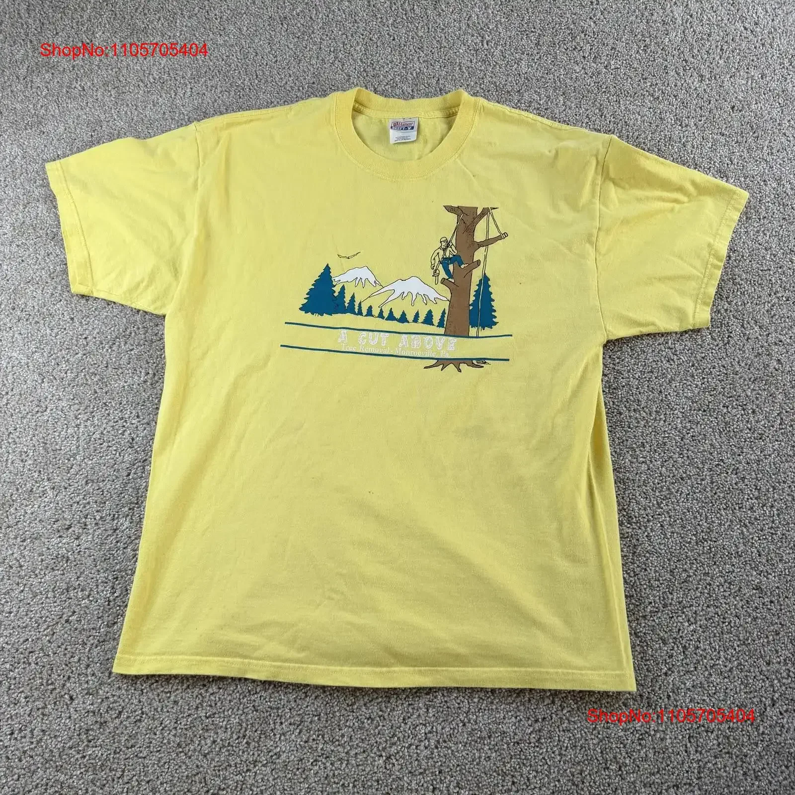Vintage 90s Mens XL Yellow A Cut Above Tree Removal T Shirt Monroeville PA long or short sleeves vintage Washed Soft Casual