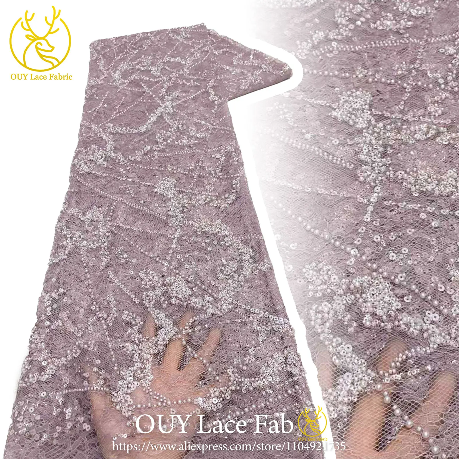 

5 Yards Nigerian Tulle Beaded Sequin Lace Fabric 2026 High-Quality African Embroidered Tulle Lace Fabric Party Tulle Dress