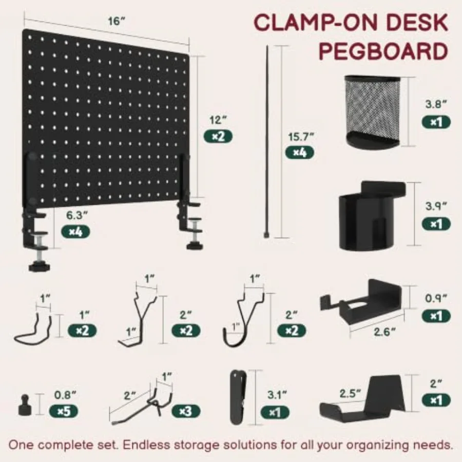 Clamp On Desk Pegboard 32 x 12 Black No Drill Metal Desktop Organizer Privacy Panel for Home Office and Gaming Setup, Vertical