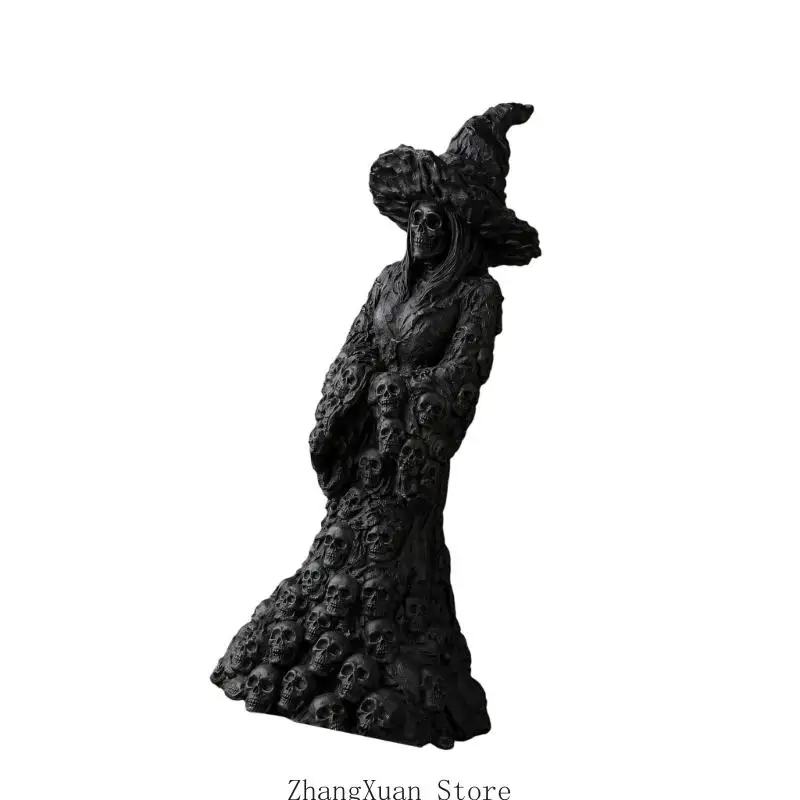 Halloween Hexe Skelett Statue Harz Gothic Desktop Dekor Figur für Kaminsims und gruselige Home Display Art 3XUF – Detail 8