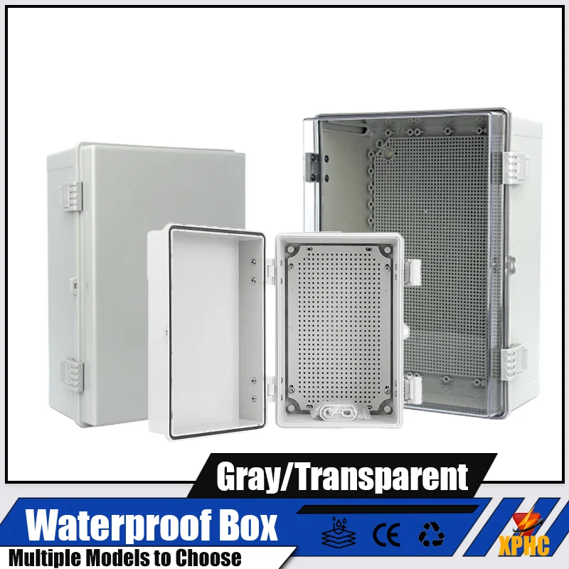 IP66 Waterproof ABS PC Hinged Plastic Enclosure Outdoor Box Junction Box Gray/Transparent Cover Electrical Distribution Box