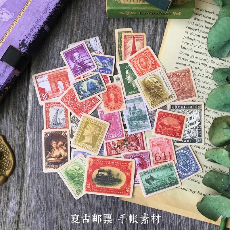 36Pcs Tim Holtz Style Old Stamp Junk Journal Ephemera Craft Paper Vintage Stamp DIY Album Diary Scrapbooking Material Supplies