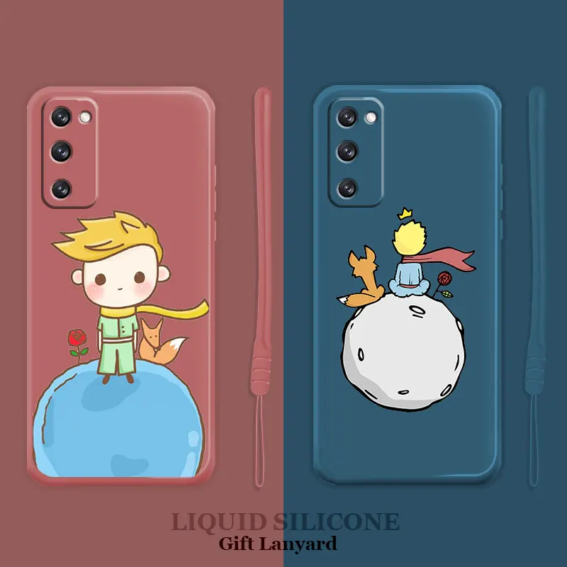 The Little Prince Look Sit Moon Liquid Case For Samsung Galaxy S22 S21 S20 FE Ultra S10 S9 S8 Plus S10e Note 20 10 Lite Shell