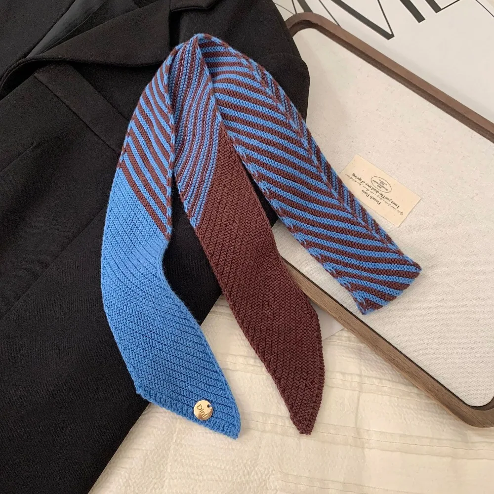 

All-match Color Blocking Knitted Narrow Scarf Soft Striped Korean Casual Scarf Warm Clothing Accessories Y2K Thin Scarf Women