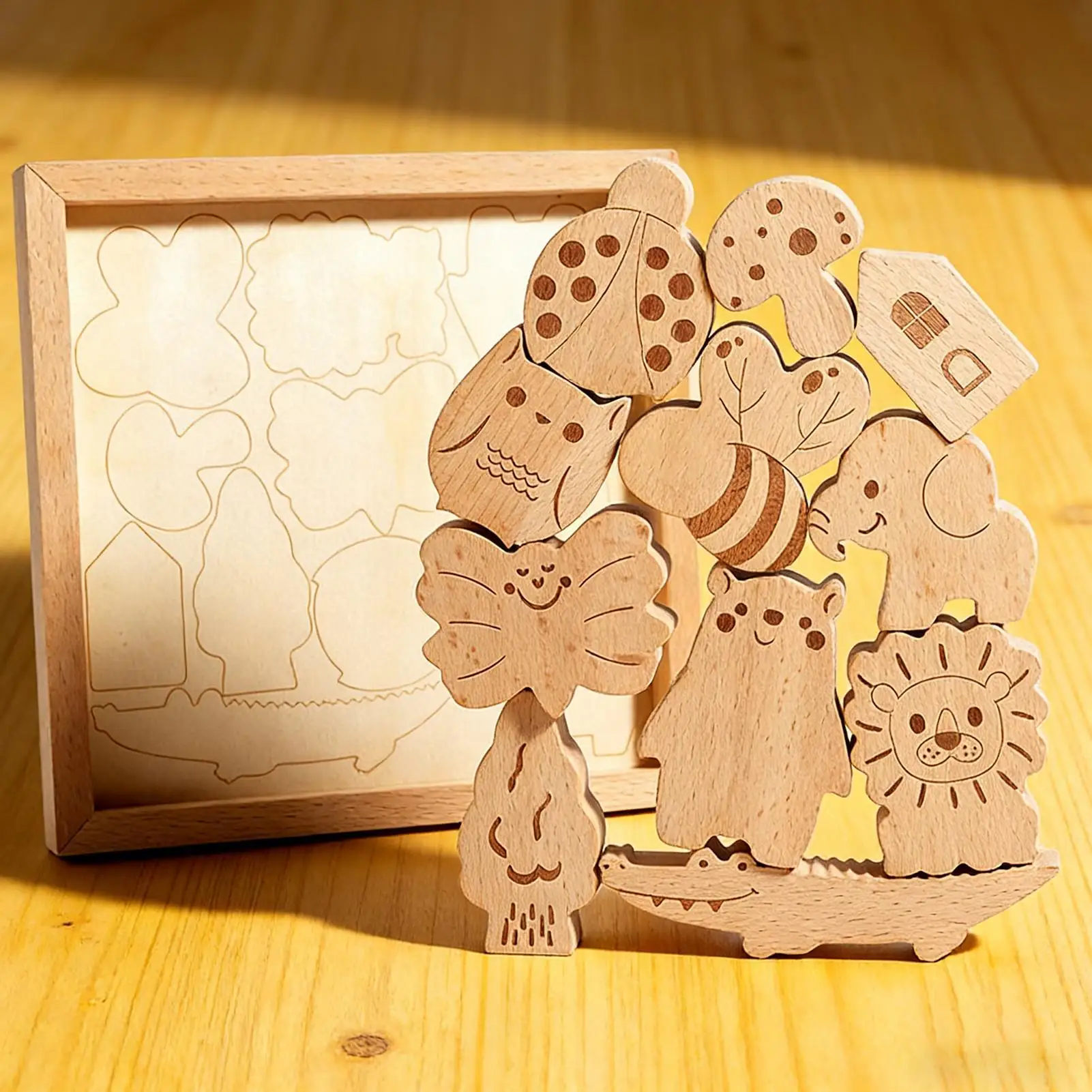 لعبة تعليمية ممتعة على شكل حيوانات خشبية، لعبة ألغاز خشبية مكدسة عالية المكدس، لعبة لوحة تفاعلية للأطفال بين الوالدين والطفل #4