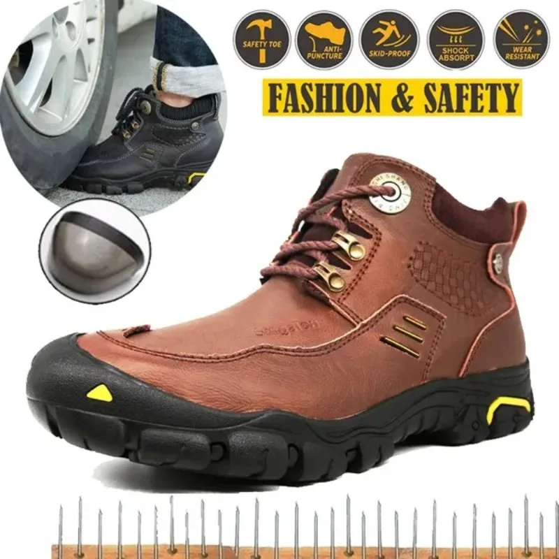 SINALON ® Men Steel Toe Safety Shoes Puncture-proof Work Shoes Breatahble Hiking Boots Waterproof Tooling Boots