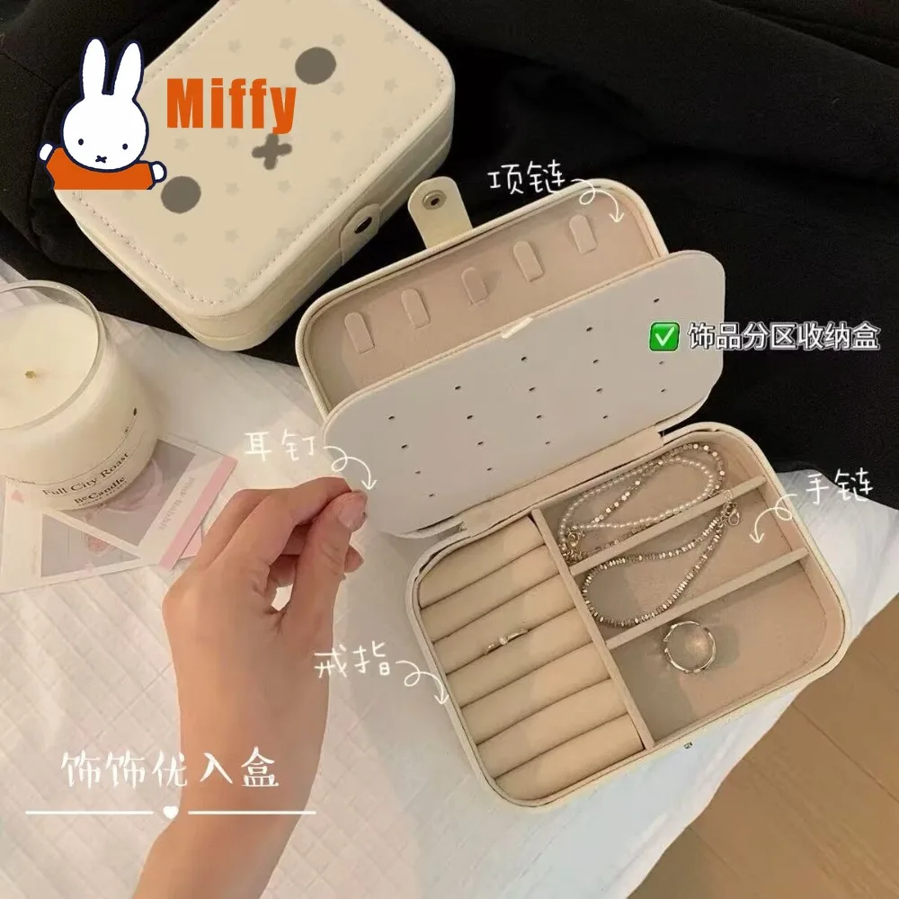 Kawaii Miffy Jewelry Box Cute Rabbit Organizer Case Portable Three- Layer Earring Ring Necklace Stud Holder Small Travel Gift view 2
