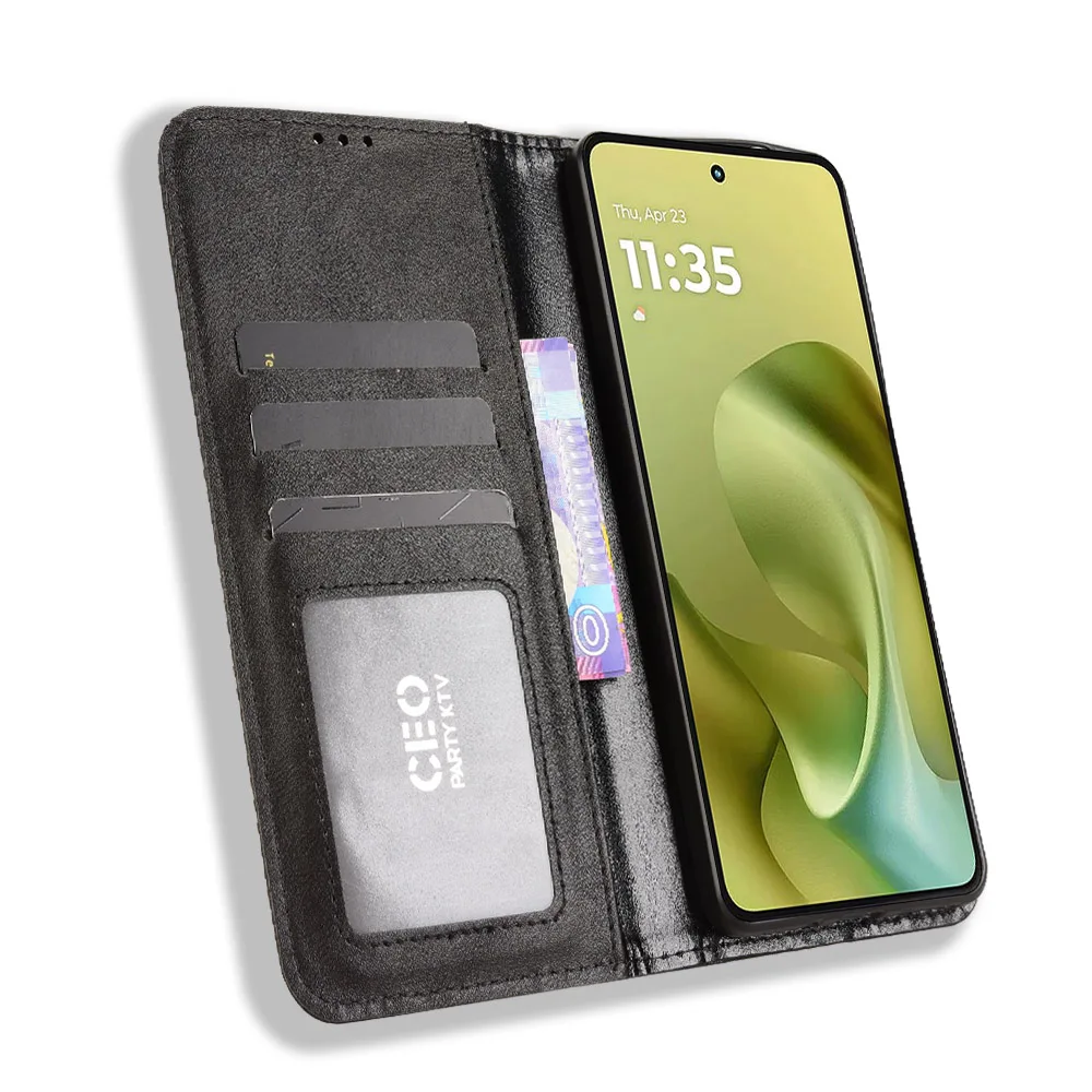 

Wallet With Card Slot Photo Frame Stand Magnetic Flip Leather Case For MOTO G86 G55 G56 G66J G66Y G75 5G Anti-fall Cover
