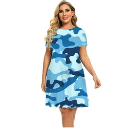 Vestido de verano con estampado de camuflaje para mujer, ropa informal de manga corta con cuello redondo, holgada, talla grande 6XL, 2022