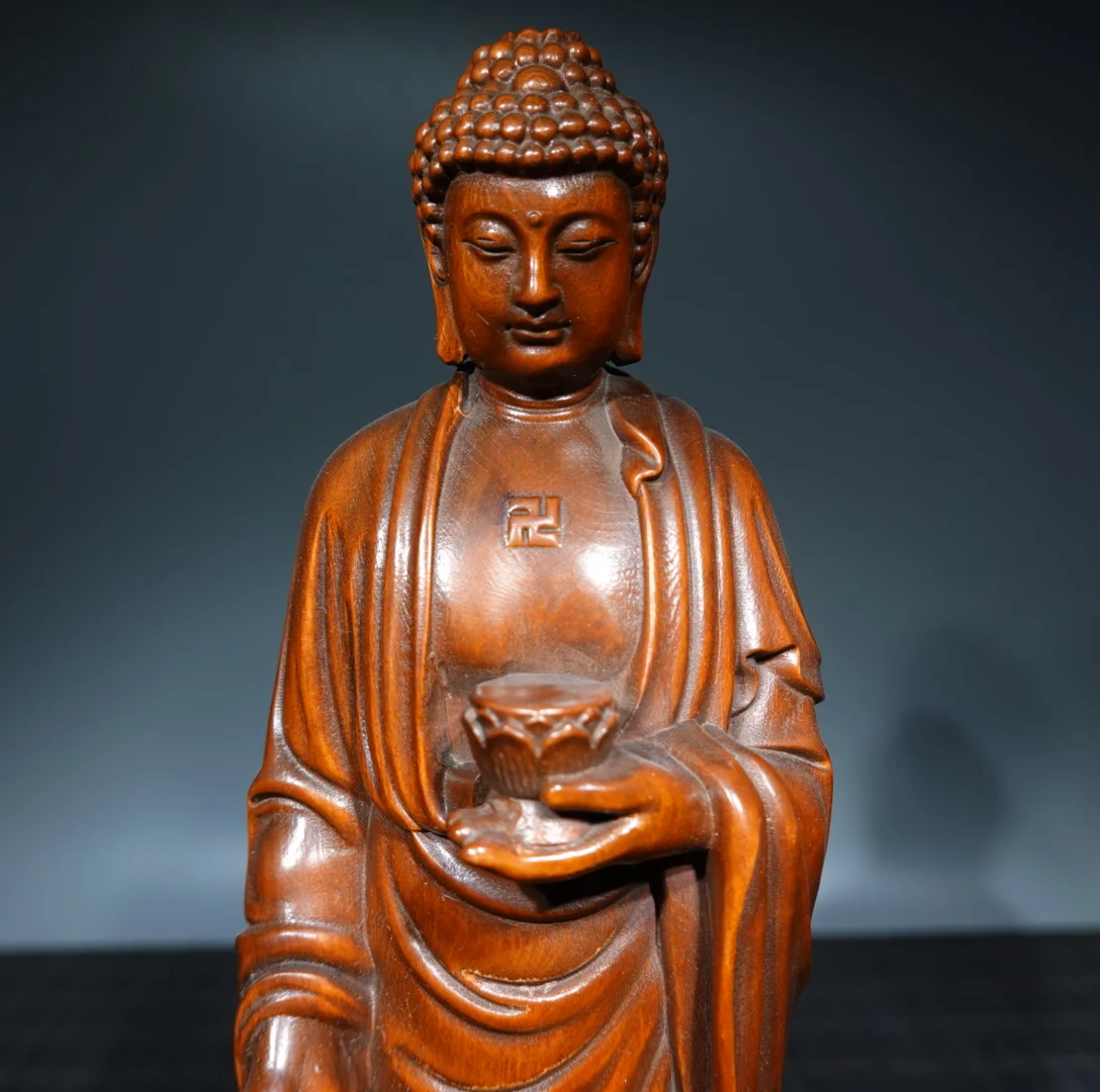 Huangyang Wood Carved Large Sun Buddha Desktop Decoration Decoration